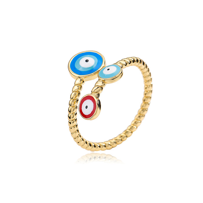 Fashion Copper Plating Real Gold Drop Oil Eyes Geometric Open Ring