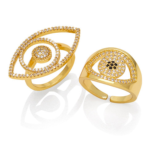 IG Style Korean Style Devil'S Eye Copper Plating Inlay Zircon 18K Gold Plated Open Rings
