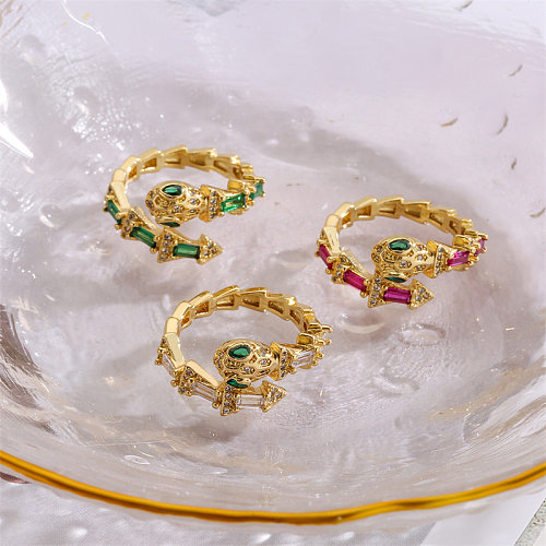 Offener Ring mit Schlangen-Kupfer-Inlay und Zirkon im Glam-Cool-Style