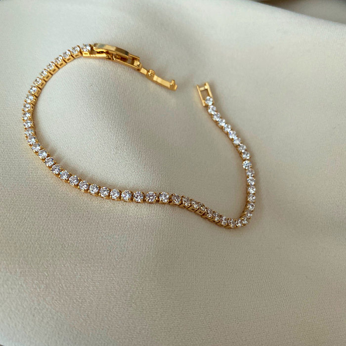 Bracelets et collier pour femmes, couleur unie, incrustation de cuivre en Zircon, 1 pièce