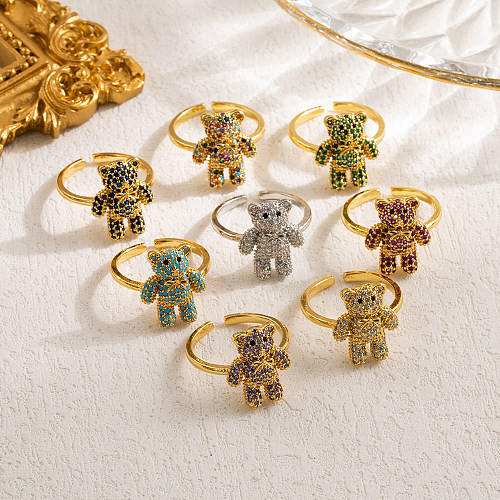 Sweet Bear Copper Plating Inlay Zircon Gold Plated Open Rings