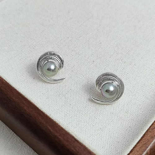 1 par de pendientes de perlas de cobre con incrustaciones de color sólido de estilo simple