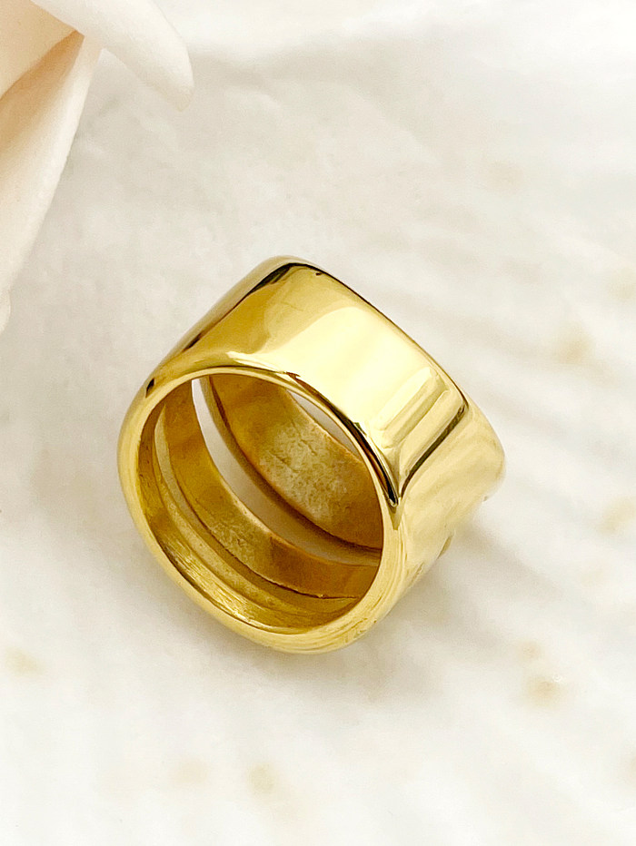 Hip-Hop Simple Style Solid Color Lines Stainless Steel Gold Plated Wide Band Ring In Bulk
