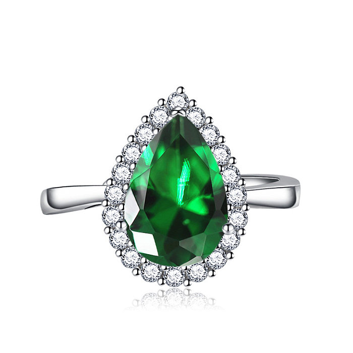 Fashion Water Drop Emerald Simulation Green Tourmaline Copper Open Ring