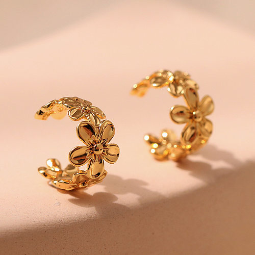 1 Pair Sweet Flower Plating Copper 18K Gold Plated Earrings