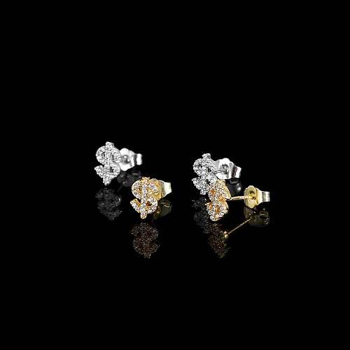 1 Pair Simple Style Solid Color Copper Inlay Zircon Ear Studs