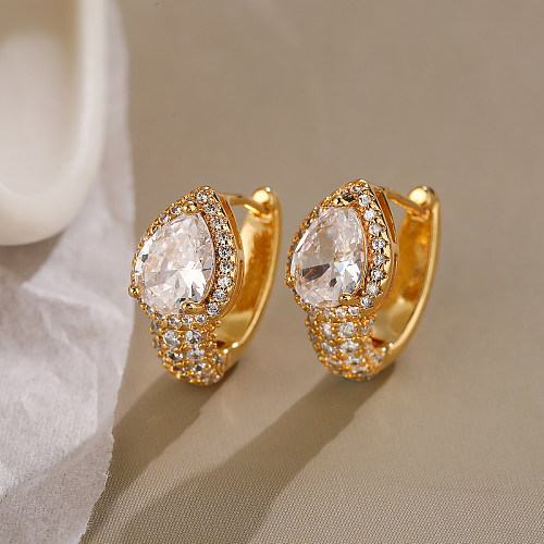 1 Pair Basic Classic Style Geometric Owl Plating Inlay Copper Zircon 18K Gold Plated Hoop Earrings