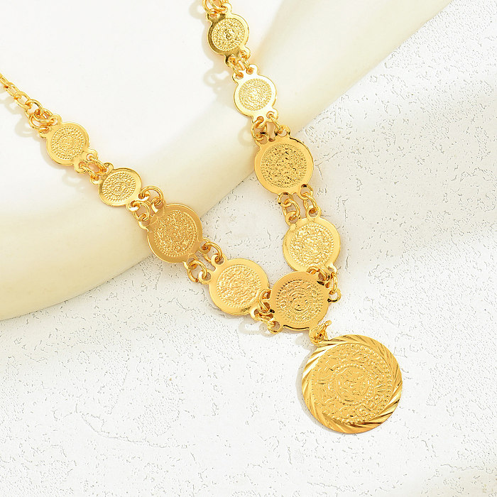 Estilo vintage estilo simples moeda cobre banhado a ouro 18K pingente colar