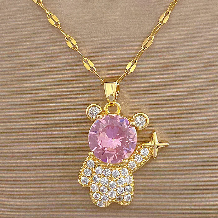 Cute Sweet Star Bear Titanium Steel Copper Artificial Gemstones Pendant Necklace In Bulk