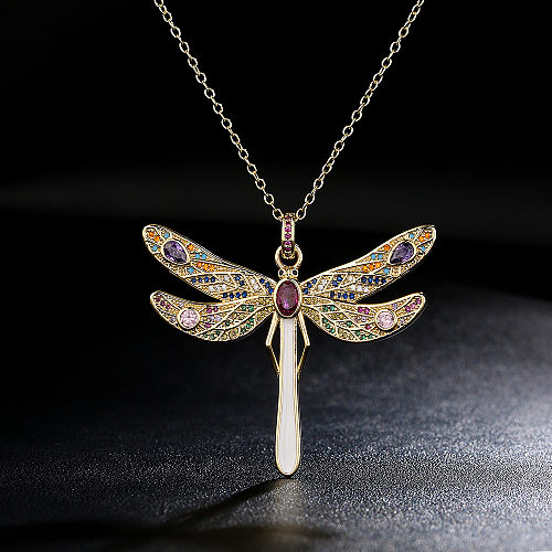 Fashion Copper Plated 18K Gold Micro-set Zircon Dragonfly Pendant Necklace