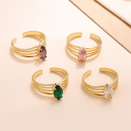 Elegant Sweet Oval Stainless Steel Plating Inlay Zircon 18K Gold Plated Open Rings