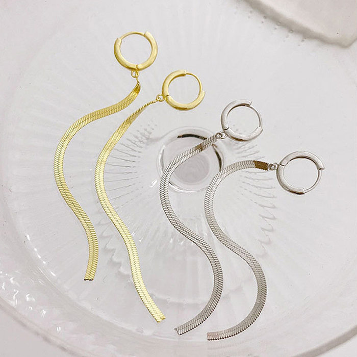 1 Piece Simple Style Streetwear Solid Color Tassel Plating Copper Drop Earrings
