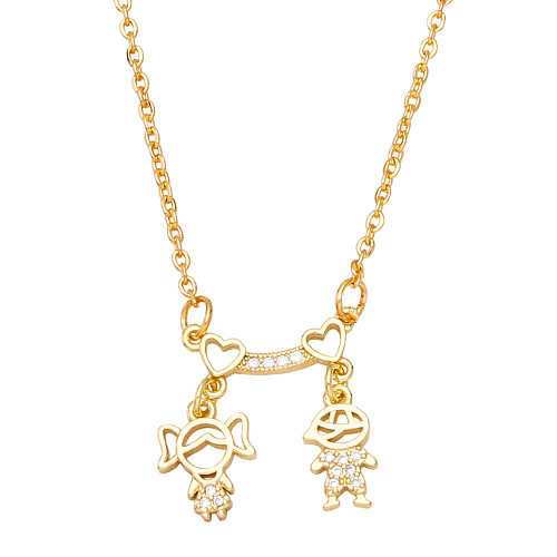 Collier Simple avec pendentif cœur pour garçon et fille, en cuivre plaqué or, incrusté de Zircon
