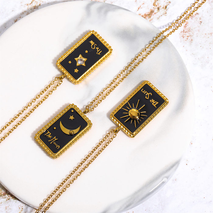 Collier pendentif en plaqué or 18 carats, Style Simple et décontracté, soleil, étoile, lune, cuivre, émail, incrustation de Zircon