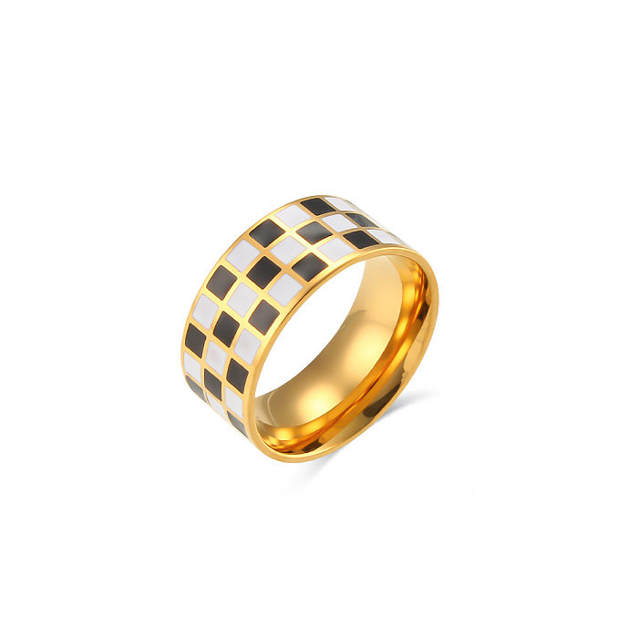 Anéis de aço inoxidável xadrez geométrico retrô Anéis de aço inoxidável