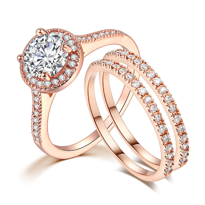 Elegant Round Copper Inlay Zircon Rings