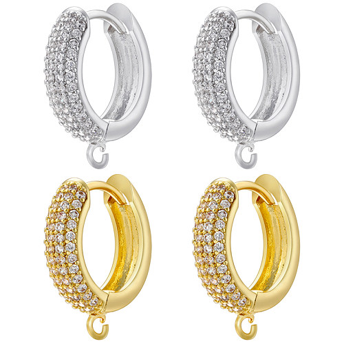 1 Paar klassische Streetwear-Ohrringe mit ovaler Beschichtung, Kupfer-Zirkon, 18 Karat vergoldet