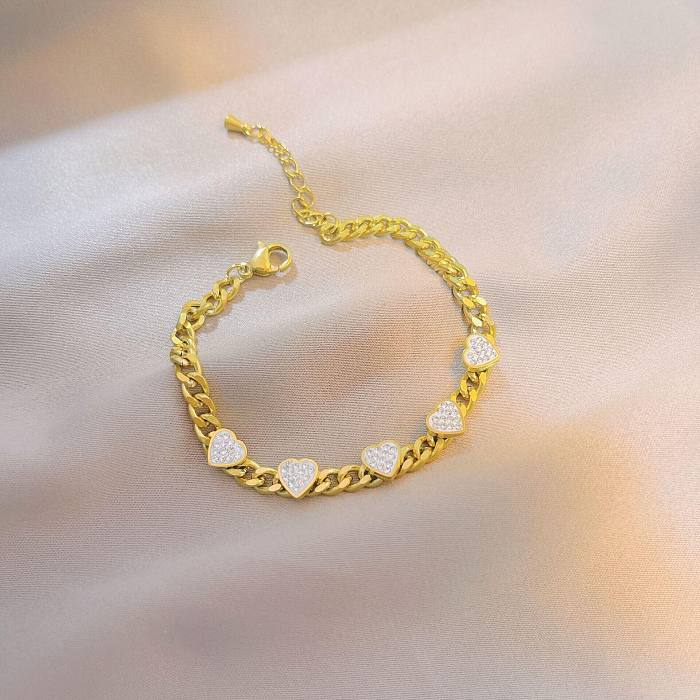 Fashion Heart Shape Titanium Steel Inlay Rhinestones Bracelets Necklace