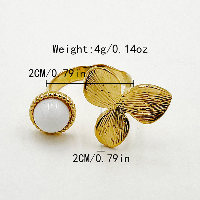 Wholesale Elegant Sweet Artistic Leaves Stainless Steel Plating Inlay Gold Plated Artificial Gemstones Open Rings