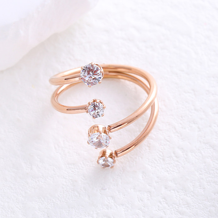 Simple Style Stainless Steel Plating Inlay Zircon 24K Gold Plated Open Ring