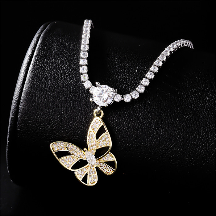 Casual Cute Shiny Little Bear Heart Shape Butterfly Copper Zircon Pendant Necklace In Bulk