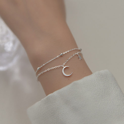 Bracelets plaqués argent de placage de cuivre d'étoile et de lune de style simple