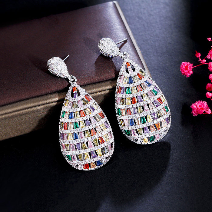 1 Pair Shiny Water Droplets Plating Inlay Copper Zircon White Gold Plated Rhodium Plated Drop Earrings