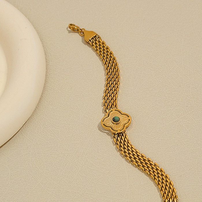 Collar de pulseras chapado en oro de 18 quilates con revestimiento de acero de titanio y acero inoxidable con flores de estilo simple