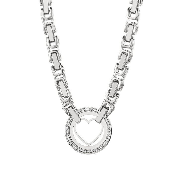 Colar de pulseiras de diamante artificial em forma de coração redondo elegante chapeamento de aço de titânio