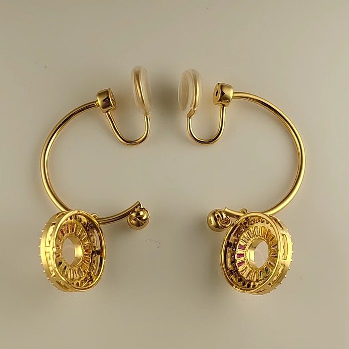1 paire de boucles d'oreilles pendantes en cuivre et Zircon, Style Simple, incrustation géométrique