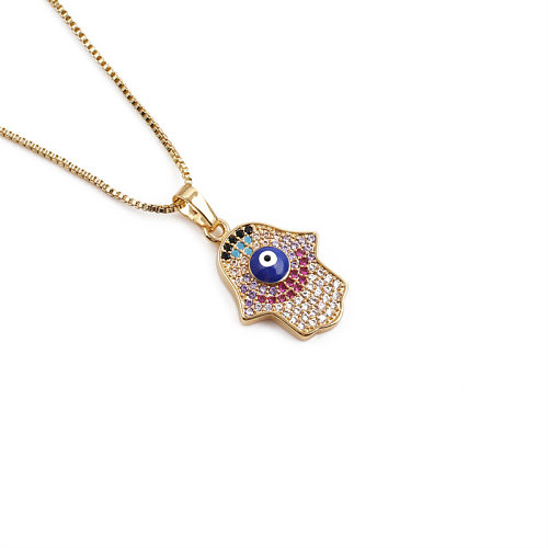 Simple Turkish Eye Jewelry Necklace Copper Plated Real Gold Palm Pendant Necklace