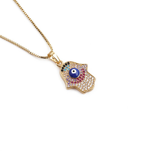Collar simple de joyería de ojo turco, collar con colgante de palma de oro real chapado en cobre