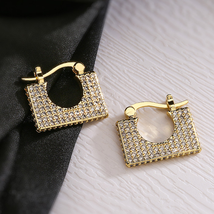 1 Pair Sweet Simple Style Commute Square Plating Inlay Copper Zircon 18K Gold Plated Hoop Earrings