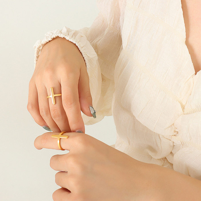 Anel transversal coreano feminino titânio aço 18k anel de dedo indicador de ouro