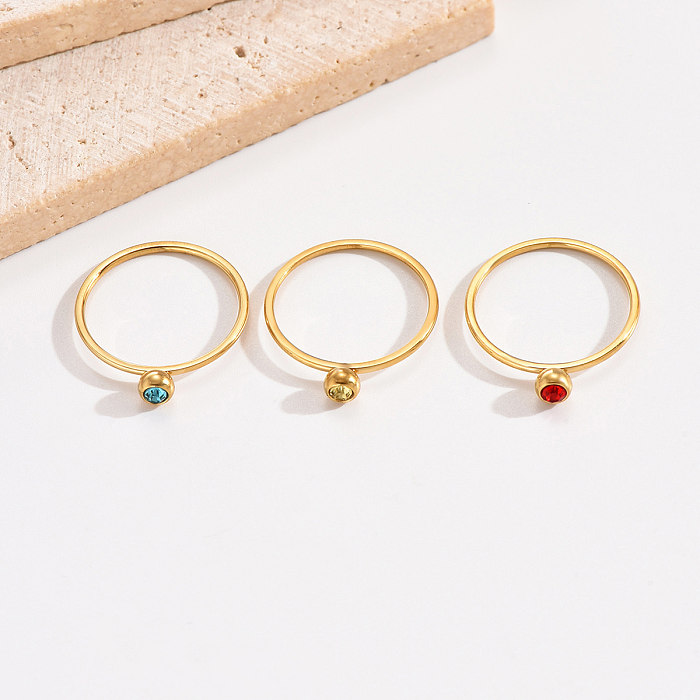 Casual Simple Style Round Stainless Steel Polishing Plating Inlay Rhinestones 14K Gold Plated Rings