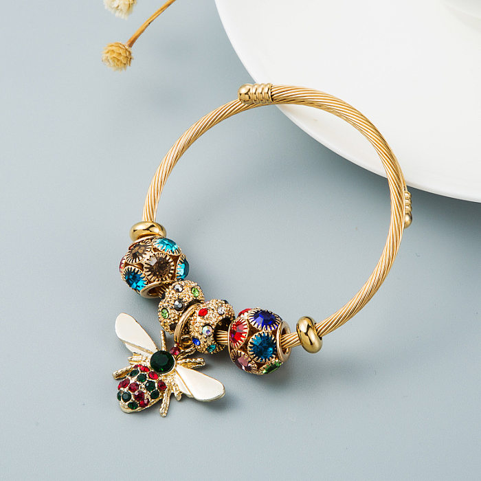 Vintage Bee Shiny Color Diamond Ball Adjustable Copper Bracelet Wholesale jewelry