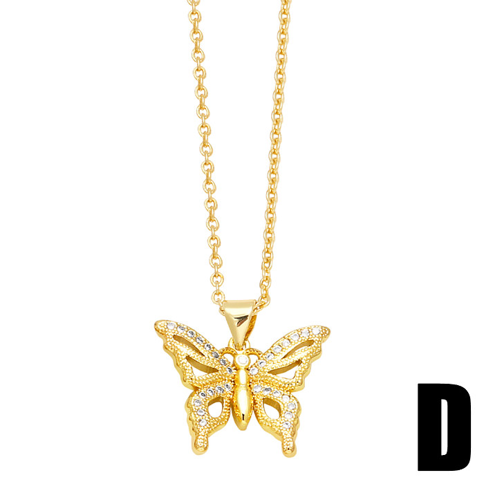 1 Piece Fashion Butterfly Copper Plating Inlay Pearl Zircon Pendant Necklace