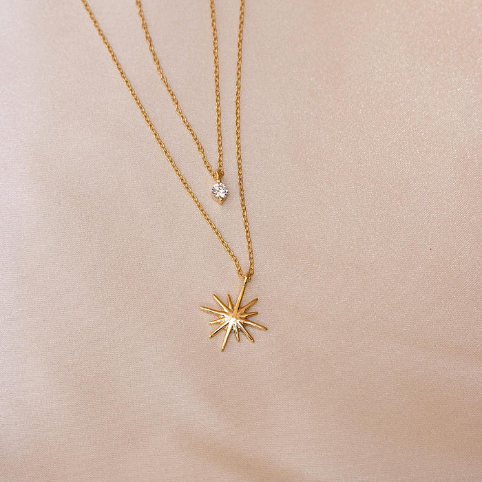 Sweet Star Copper Inlay Zircon Double Layer Necklaces