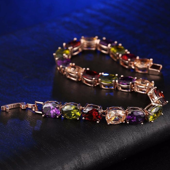 Bracelets en Zircon avec incrustation de cuivre ovale géométrique luxueux et décontracté