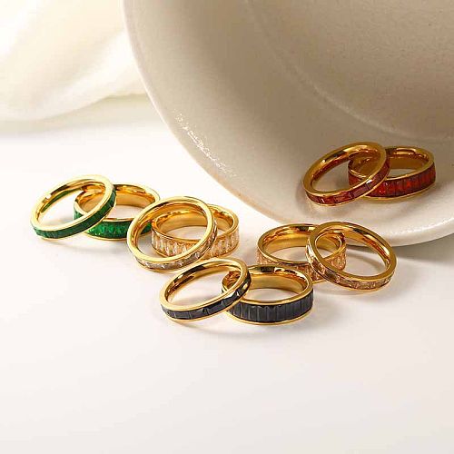 Lady Solid Color Titanium Steel Plating Inlay Artificial Diamond Rings