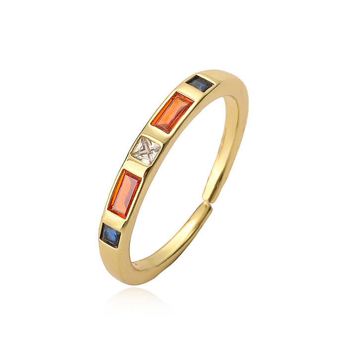 Simple Style Square Copper Plating Inlay Zircon 18K Gold Plated Open Rings