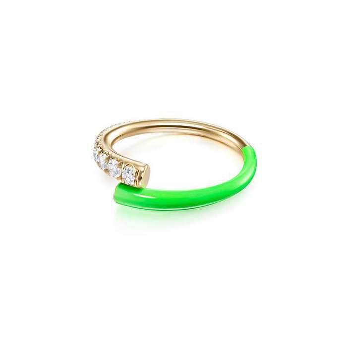 Modern Style Solid Color Copper Enamel Inlay Zircon Open Rings