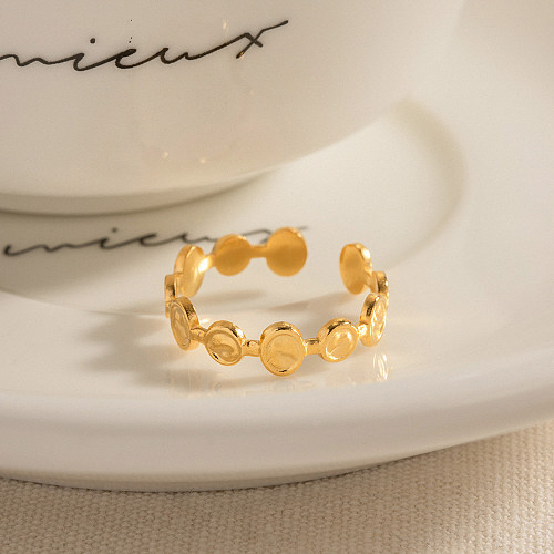 O ouro 18K de aço inoxidável redondo do estilo simples chapeou anéis abertos no volume
