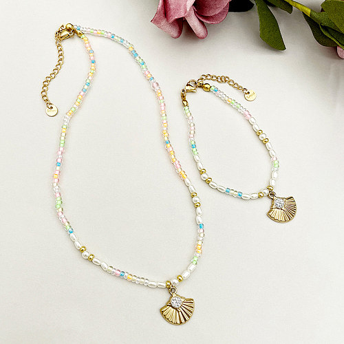 Glam Commute Multicolor Sector Stainless Steel Artificial Crystal Artificial Pearl Beaded Plating Gold Plated Bracelets Necklace