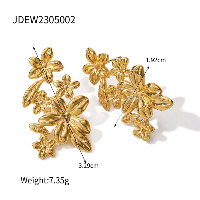 Boucles d'oreilles plaquées or 18 carats en acier inoxydable avec fleur de style moderne et élégant
