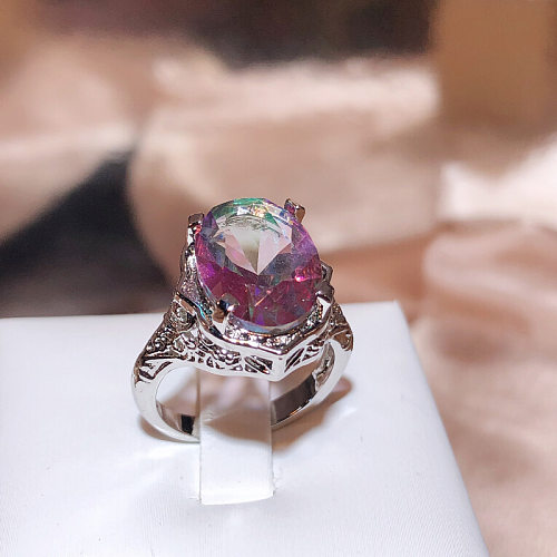 Retro Simple Style Oval Copper Inlay Zircon Rings