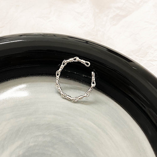 Simple Style Solid Color Copper Plating Hollow Out Inlay Pearl Open Ring