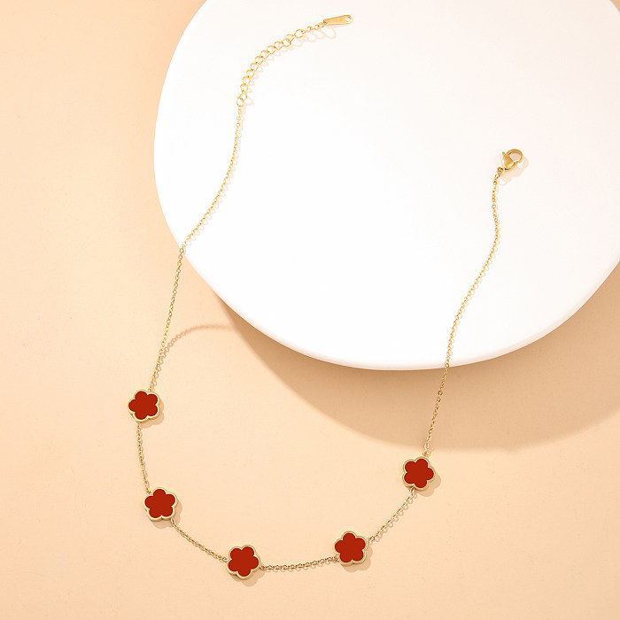 Elegant Shiny Four Leaf Clover Stainless Steel Bracelets Earrings Necklace