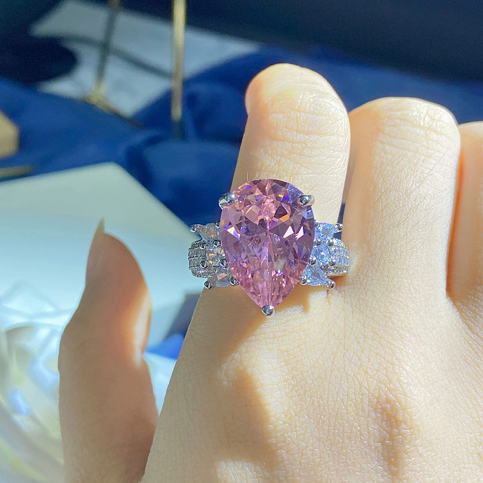 Luxurious Water Droplets Copper Artificial Gemstones Open Ring In Bulk