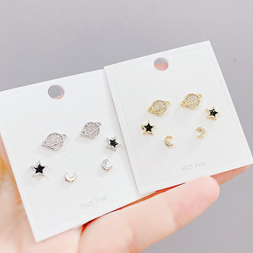 Fashion Star Copper Ear Studs Plating Inlay Zircon Copper Earrings 3 Pairs